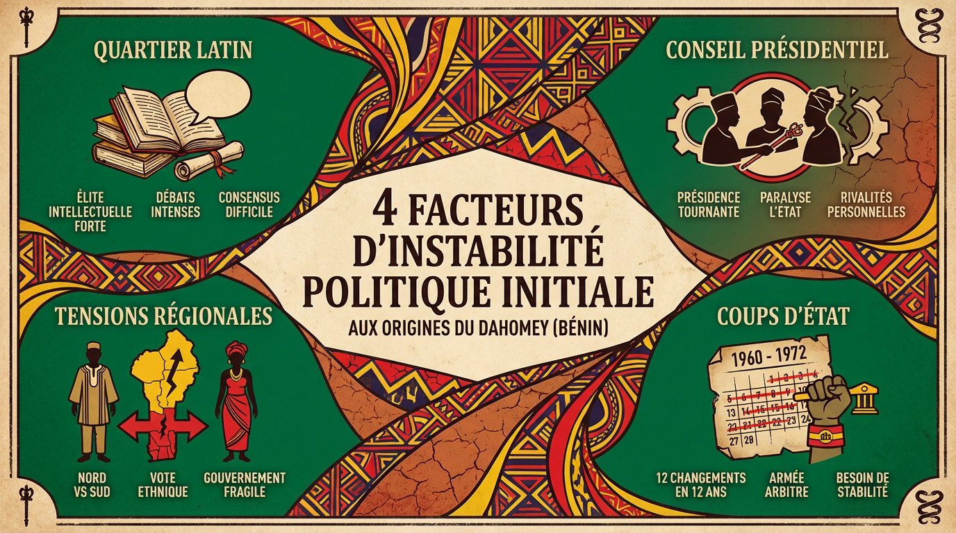 Illustration de l'instabilité politique au Dahomey entre 1960 et 1972