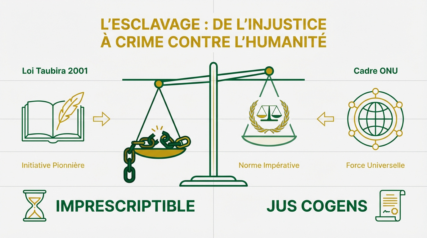 Illustration symbolique de la lutte contre l'esclavage et la reconnaissance des crimes contre l'humanité