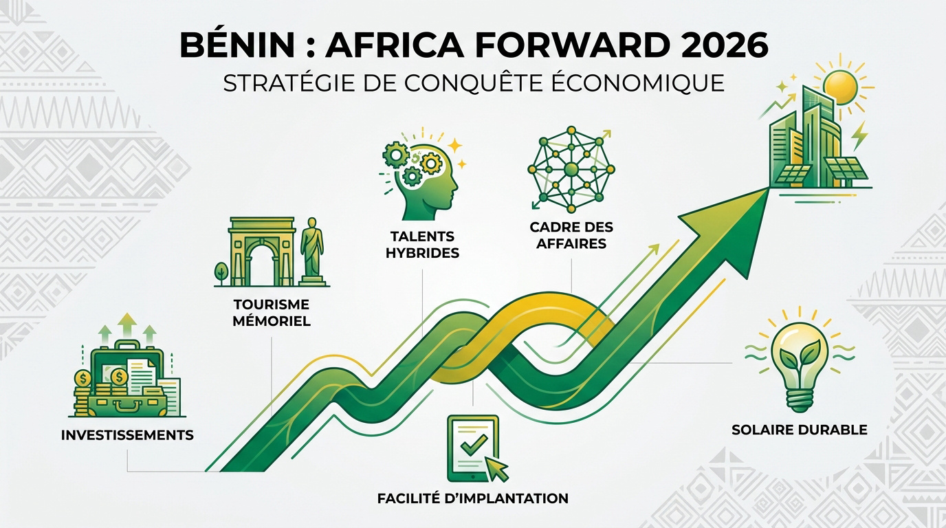 Entrepreneurs béninois discutant de projets économiques et culturels au sommet Africa Forward 2026